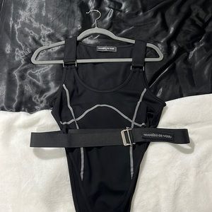 MANIERE DE VOIR BLACK AND GREY BODYSUIT WITH BELT